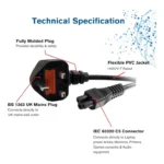 C5 1.2m UK Laptop Power Cord (BS 1363 to IEC 60320 C5) Black - Image 4